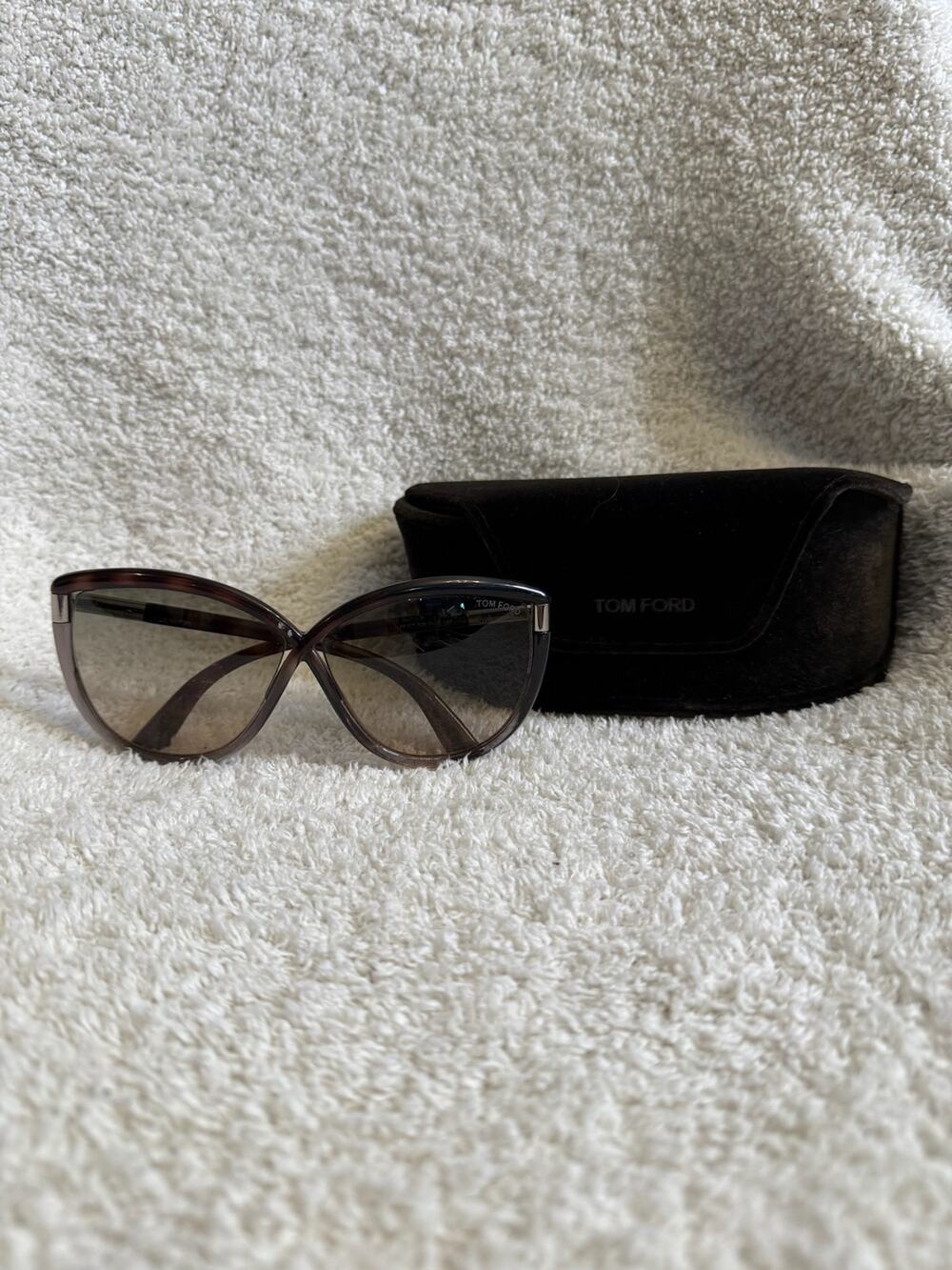 Tom Ford Crossed Bridge Cat Eye Sunglasses Brown Tinted Grey Frame Designer